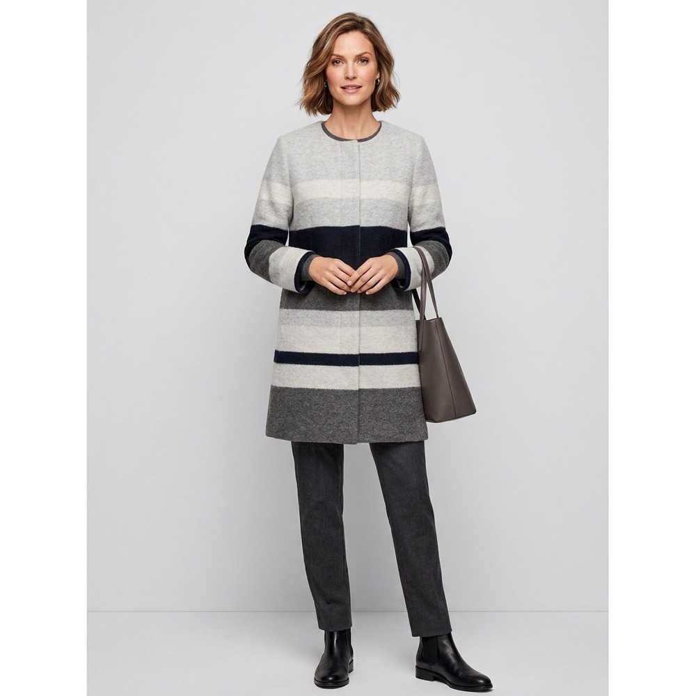 TALBOTS Striped Boiled Wool Coat Large Grey NEW Jacket Fall Casual Career